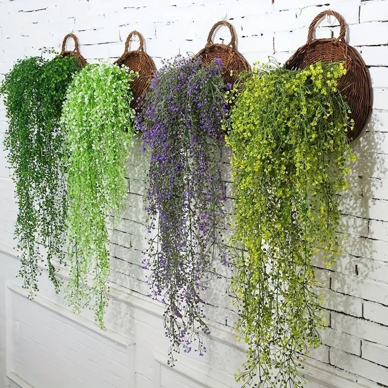 String Of Pearls Plant - หญ้าเทียม2ชิ้นทำจากเถาไม้เลื้อยปลอมที่แขวนผนังใบไม้เทียมวิลโลว์สำหรับตกแต่งเครื่องปรับอากาศบ้านและสวน